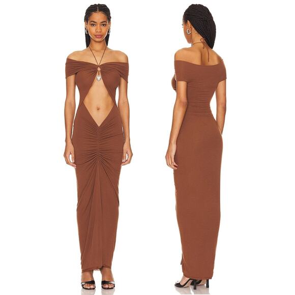 MANURI Dresses & Skirts - MANURI Eleni Maxi Dress Ruched Cutout Vacation Party Sexy Evening Stretchy M